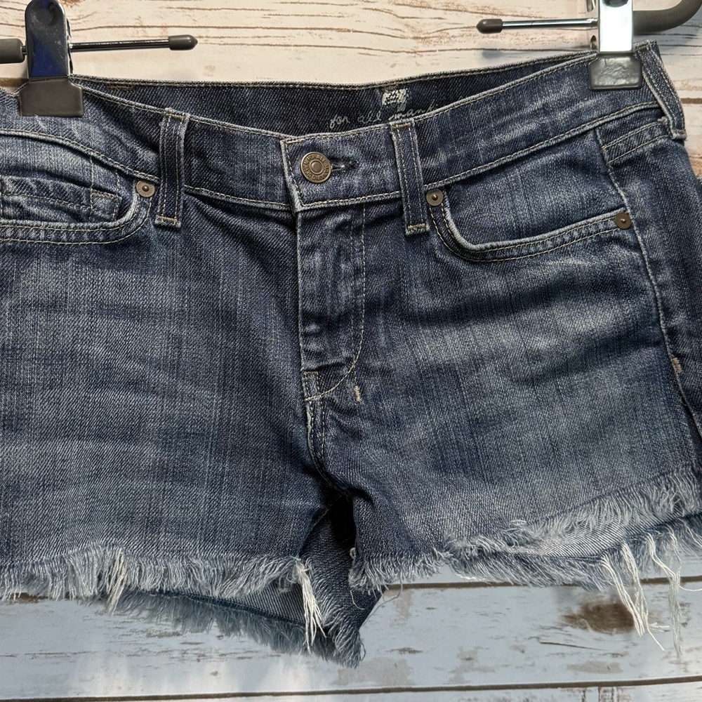 7 For All Man Kind Denim Shorts Frayed Hem Medium Washed Jean